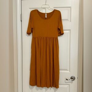 Zenana Outfitters Women's Burnt Orange Knit Short Sleeve Midi Dress Size XL
